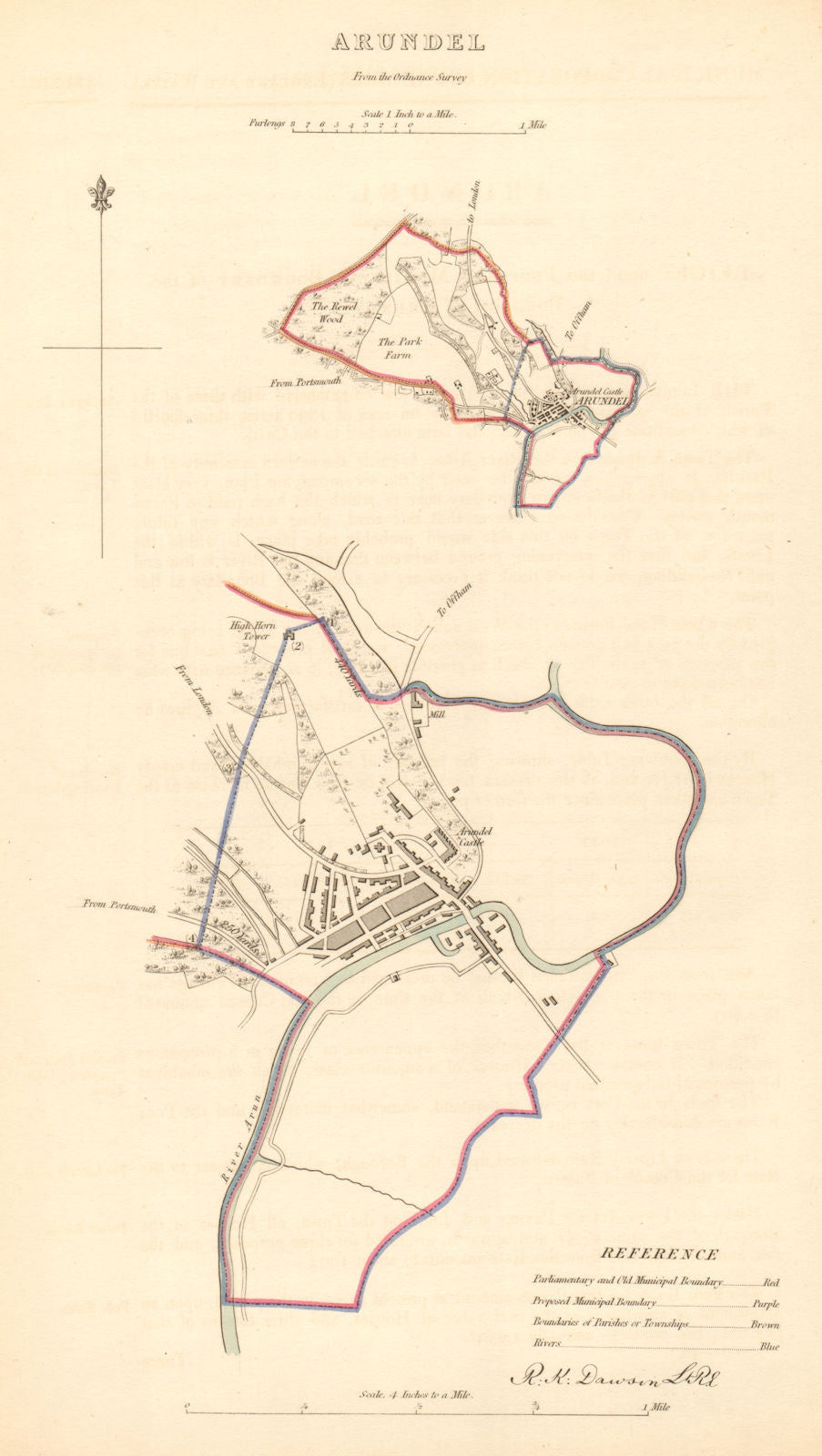 ARUNDEL borough/town plan. BOUNDARY COMMISSION. Sussex. DAWSON 1837 old map